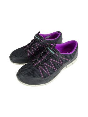 SKECHERS Dual-Lite Shoes Womens Size 8.5 Black Purple Knit Slip On Sneakers NEW